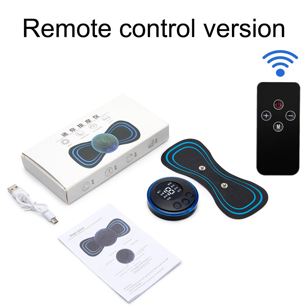 EMS neck massage patch for soothing neck pain relief, portable personal care device for relaxation and muscle tension.